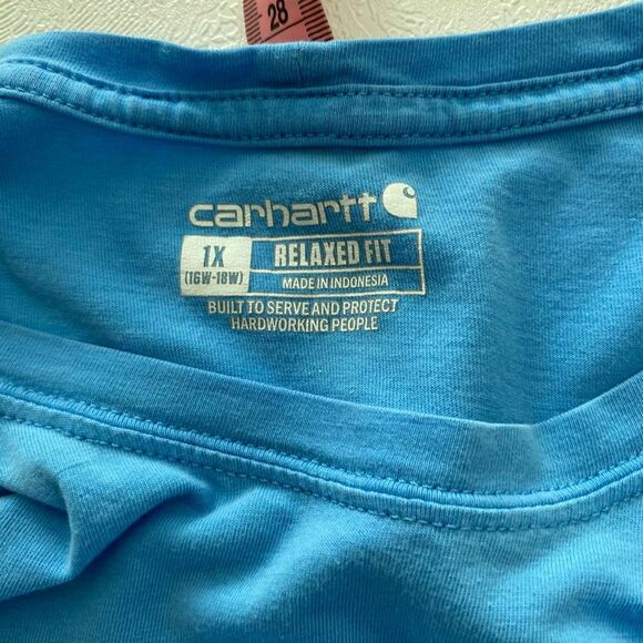 Carhartt Blue Logo Graphic Tee | Relaxed Fit Short Sleeve T-Shirt Size 1X (16W–1 - Picture 3 of 6